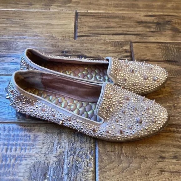 Sam Edelman Adena Studded Satin Loafers Flats Rose Gold Spike Size 6 - Picture 2 of 12